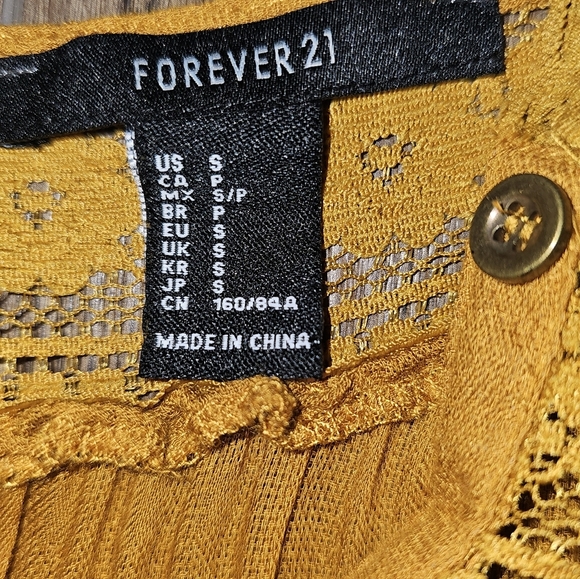 Forever 21 Mix Media Mustard Maxi Dress Sz S Lace Cottagecore Milkmaid Boho - Picture 12 of 14